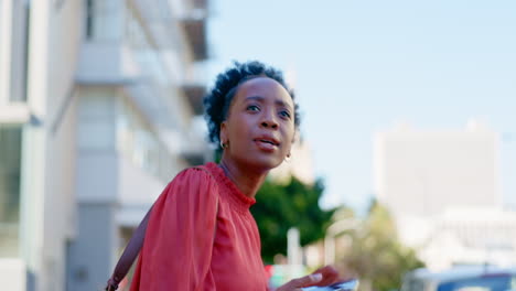 black woman, phone and taxi in the city