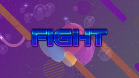 animación de banner de texto de lucha sobre burbujas, globos y formas abstractas en fondo púrpura