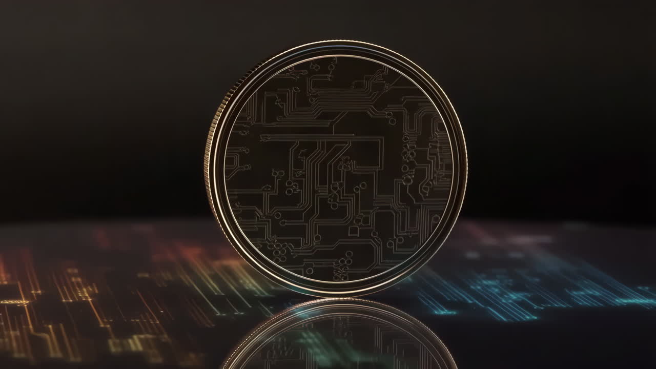 Digital Currency Coin with Circuit Board Design