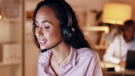 Telemarketing,-smile-and-woman-working-on-customer