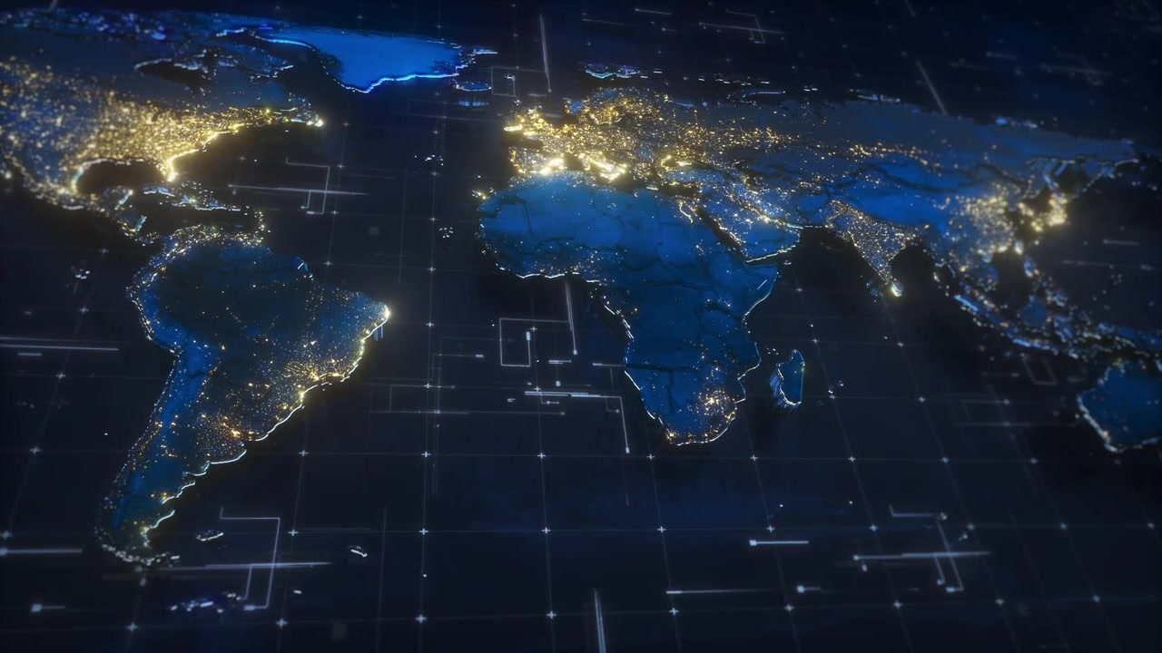 Spinning Digital Earth Globe with City Lights