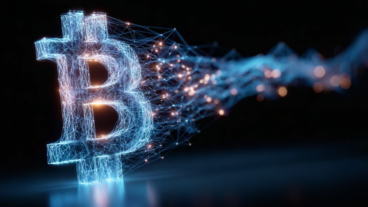 Dynamic Representation of Cryptocurrency: A Visual Exploration of the Bitcoin Symbol in Motion, Signifying Innovation and the Future of Digital Finance