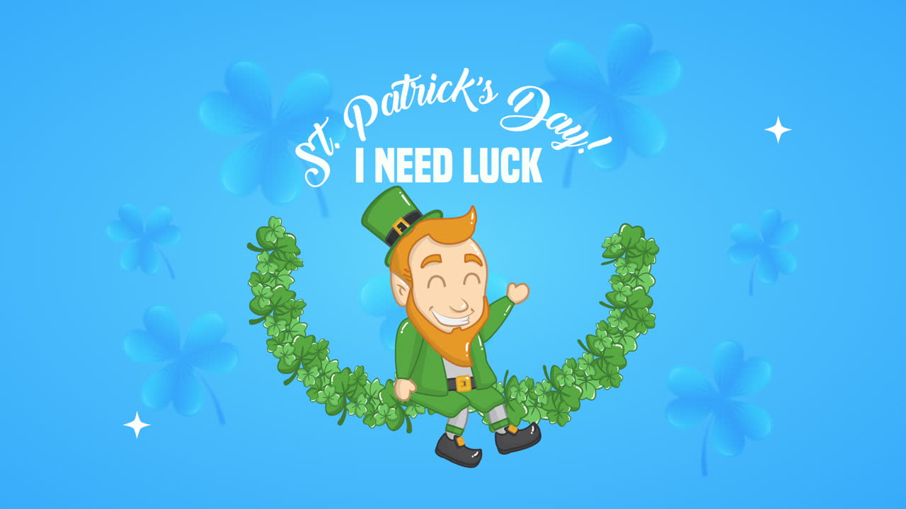 세인트 패트릭스 데이 애니메이션 카드와 클로버에 엘프