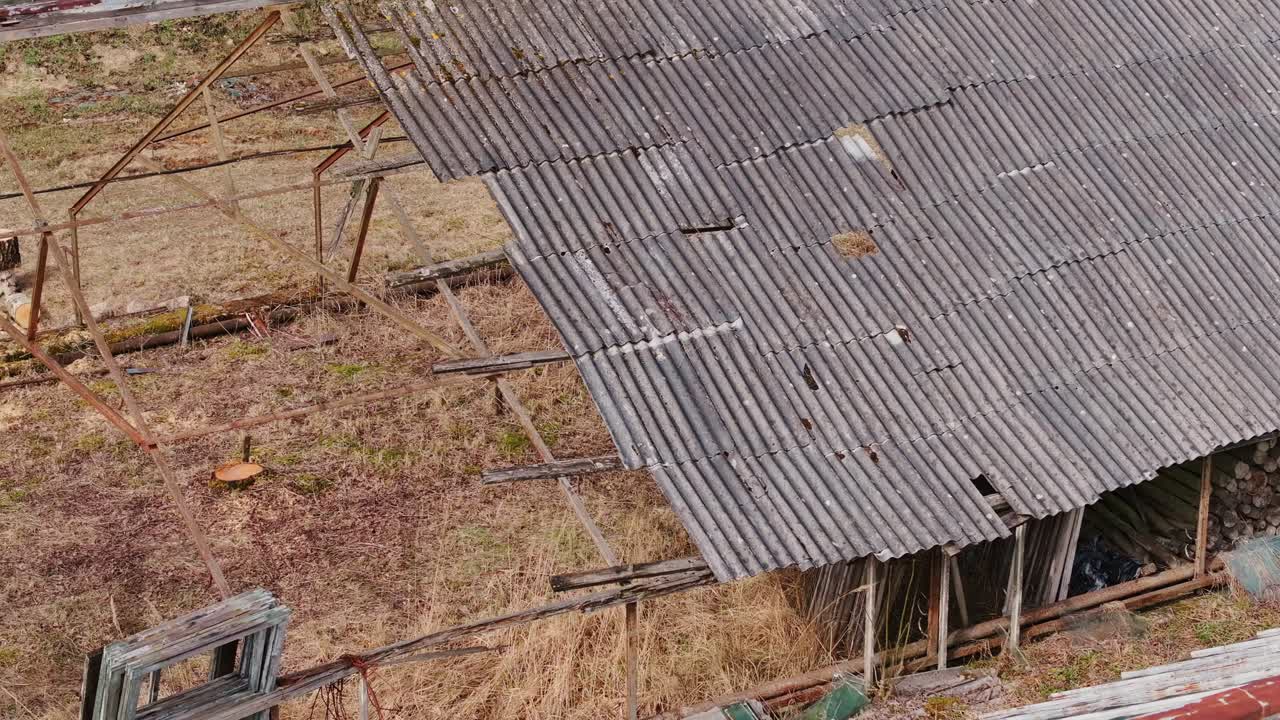 Worn-out rural structure shows textures of age, decay and seasonal use
