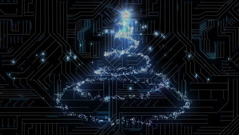 animation of star falling over integrated circuit on black background