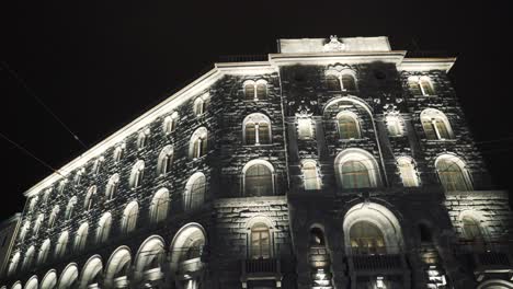 illuminated stone building at night