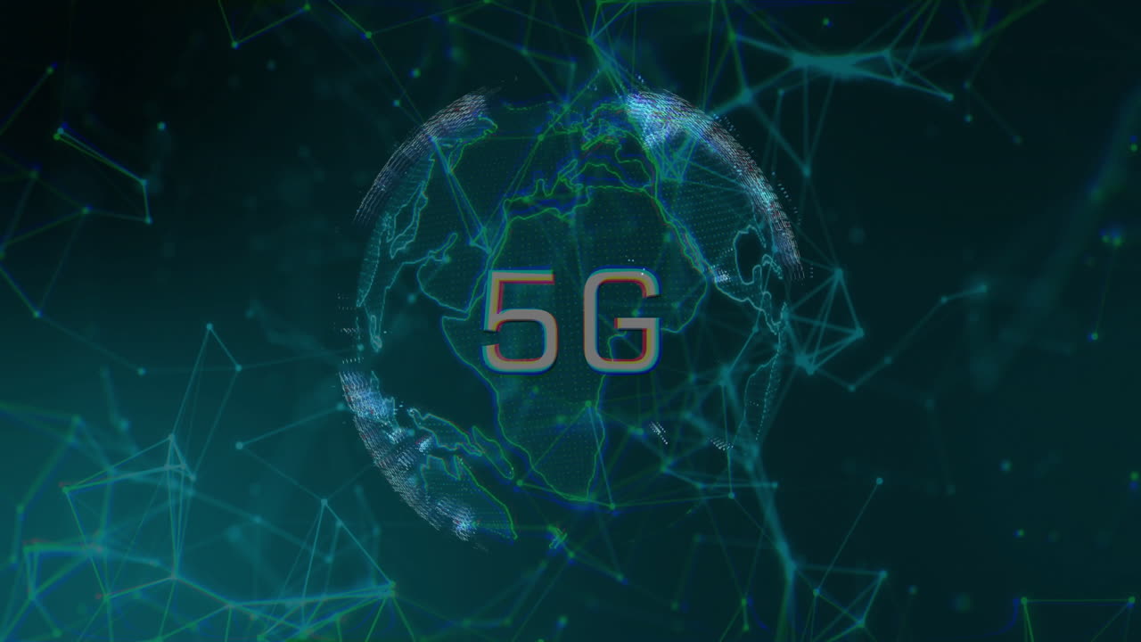 animación de texto 5g, conexiones y procesamiento de datos en todo el mundo