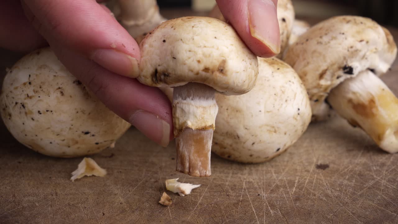 Primi piani, fungo champignon, alimenti biologici, texture di funghi.