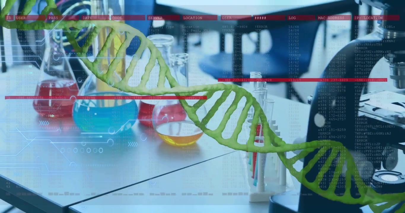 Animation of digital data processing over dna strand and laboratory