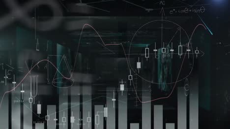 Animation-of-statistical-data-processing-against-screens-of-mathematical-equations