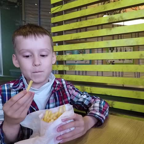 boy eating french fries