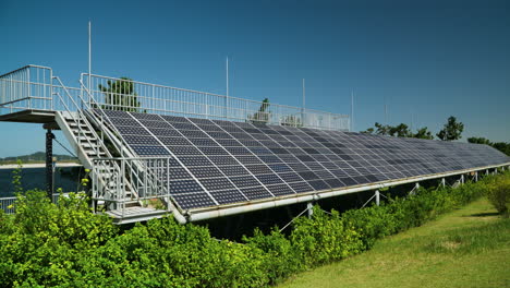 solar panels in the park by the river on sunny day in south korea