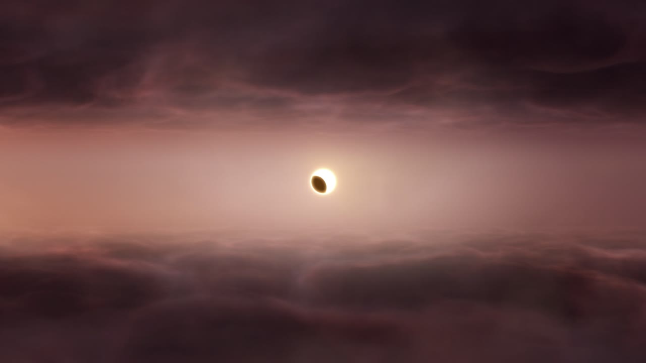 Flying Above Clouds Towards Total Solar Eclipse