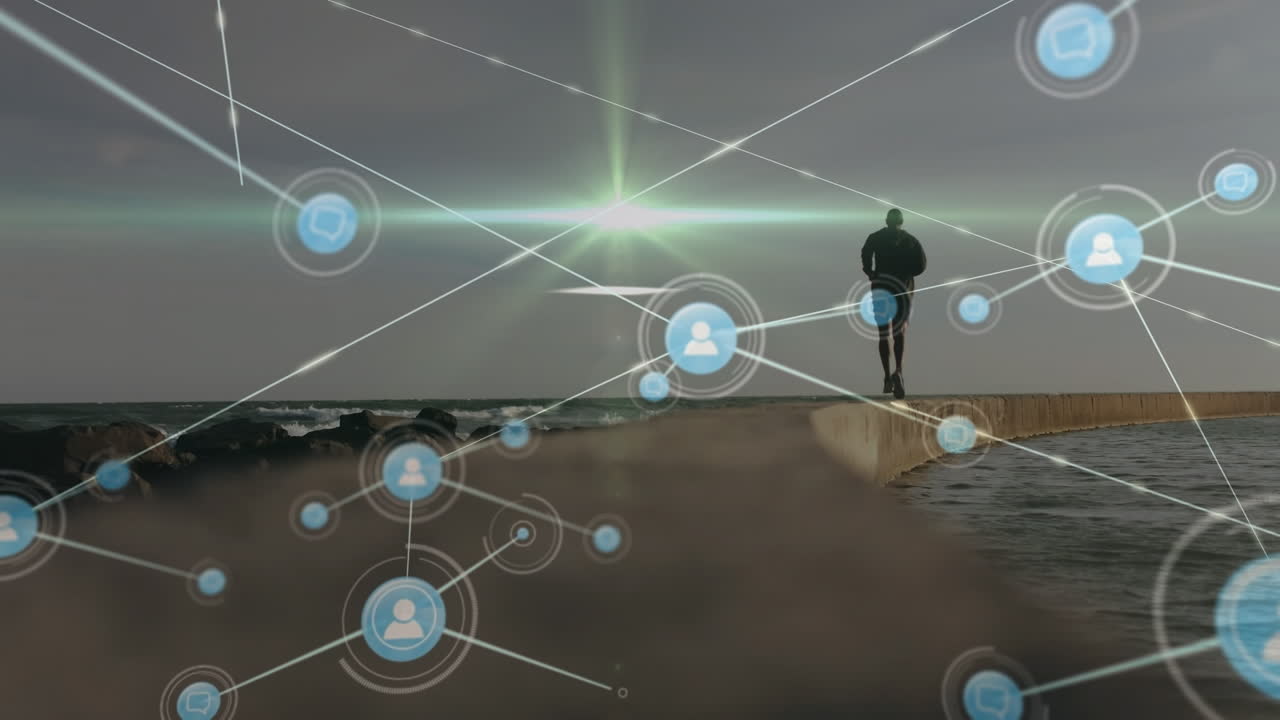 아프리카계 미국인 남성의 달리는 아이콘과 연결된 네트워크의 애니메이션