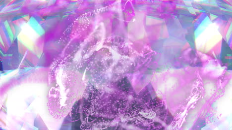 Animation of purple shapes moving over crystal