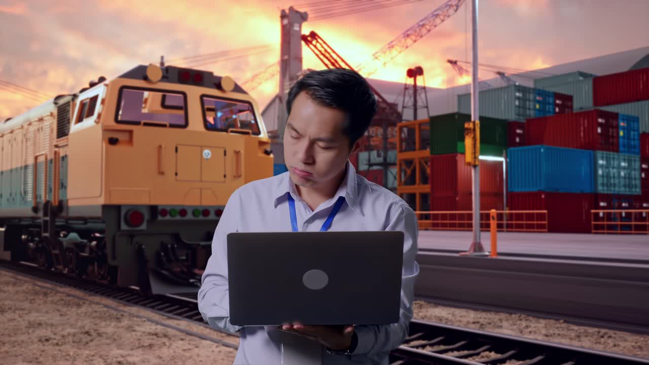 Businessman working at a logistics port