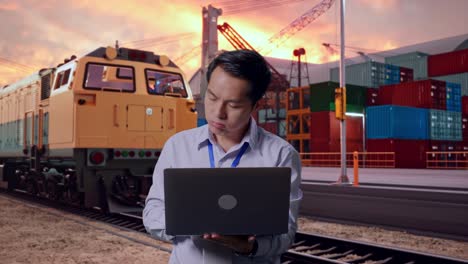 businessman working at a logistics port