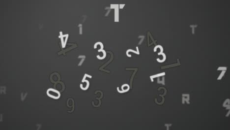 digital animation of multiple changing numbers and alphabets floating against grey background