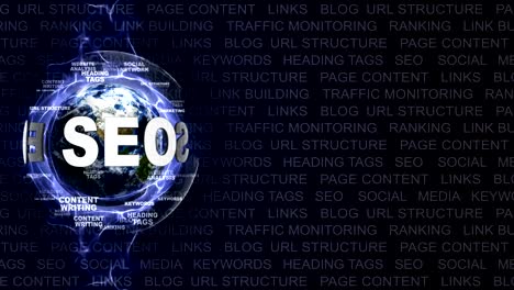 seo tekst animatie en aarde, met sleutelwoorden, lus