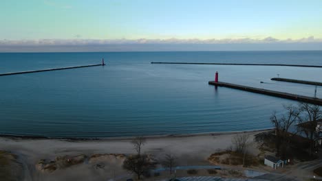 the mouth of the muskegon channel on lake michigan