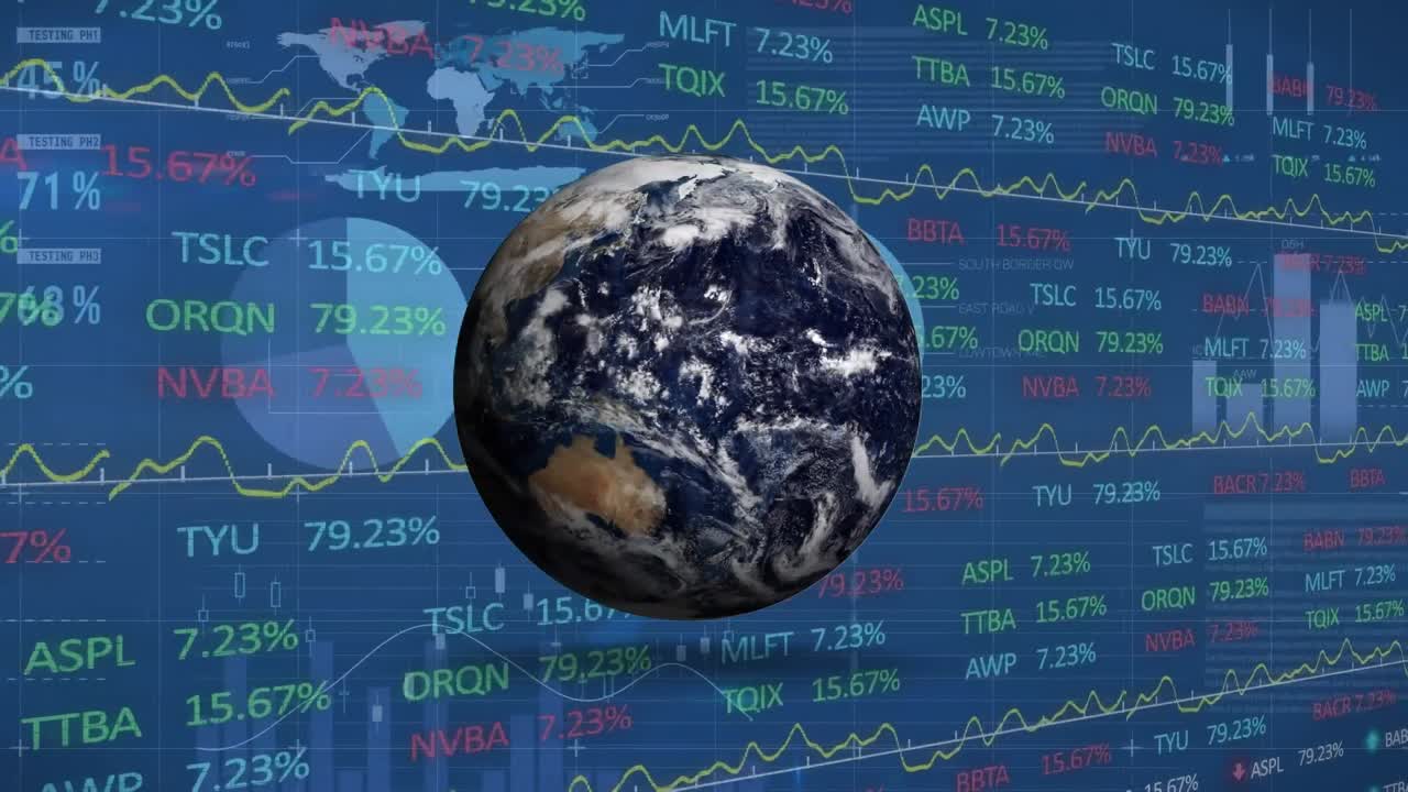 animación del procesamiento de datos financieros en todo el mundo