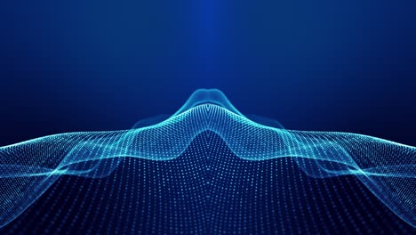 tema abstracto de ciencia ficción con ondas de partículas. fondo azul abstracto en bucle de 4k de partículas de brillo forman líneas curvas, superficies estructuras simétricas. fondo digital con holograma de partículas.