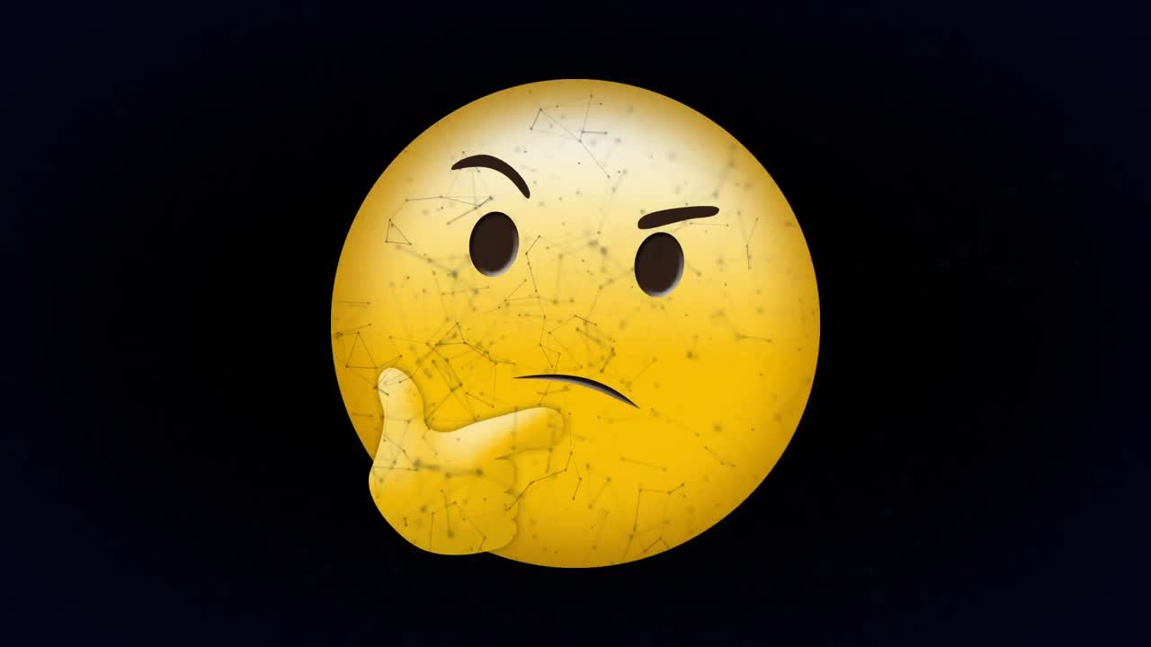 Animace přemýšlejícího emoji nad sítí propojení