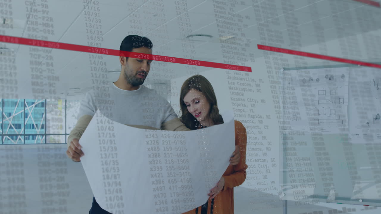 animación del procesamiento de datos financieros sobre diversas personas de negocios en la oficina