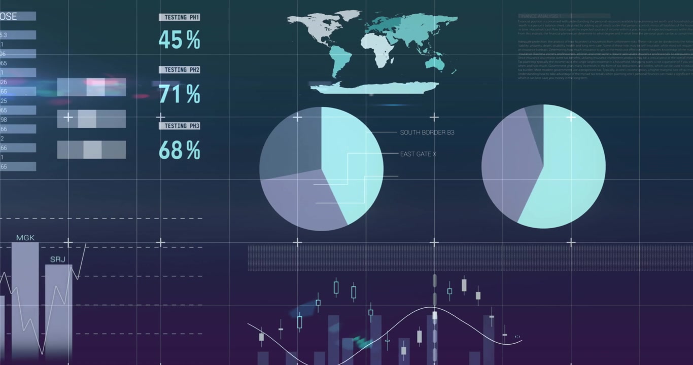 Animation of statistical data processing over grid network against blue background