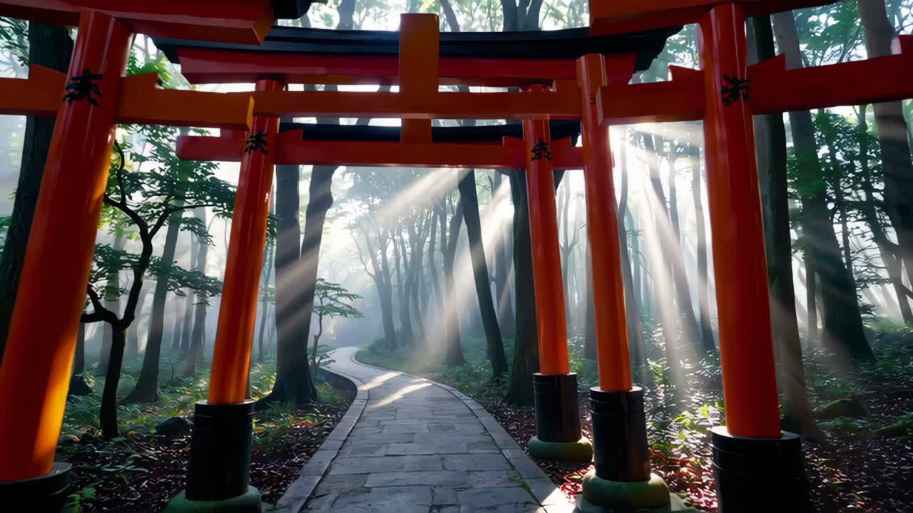 Torii-portti sumuisessa metsässä