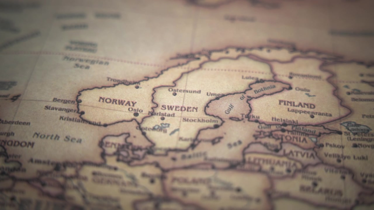 Skandinaviske lande på et vintagekort