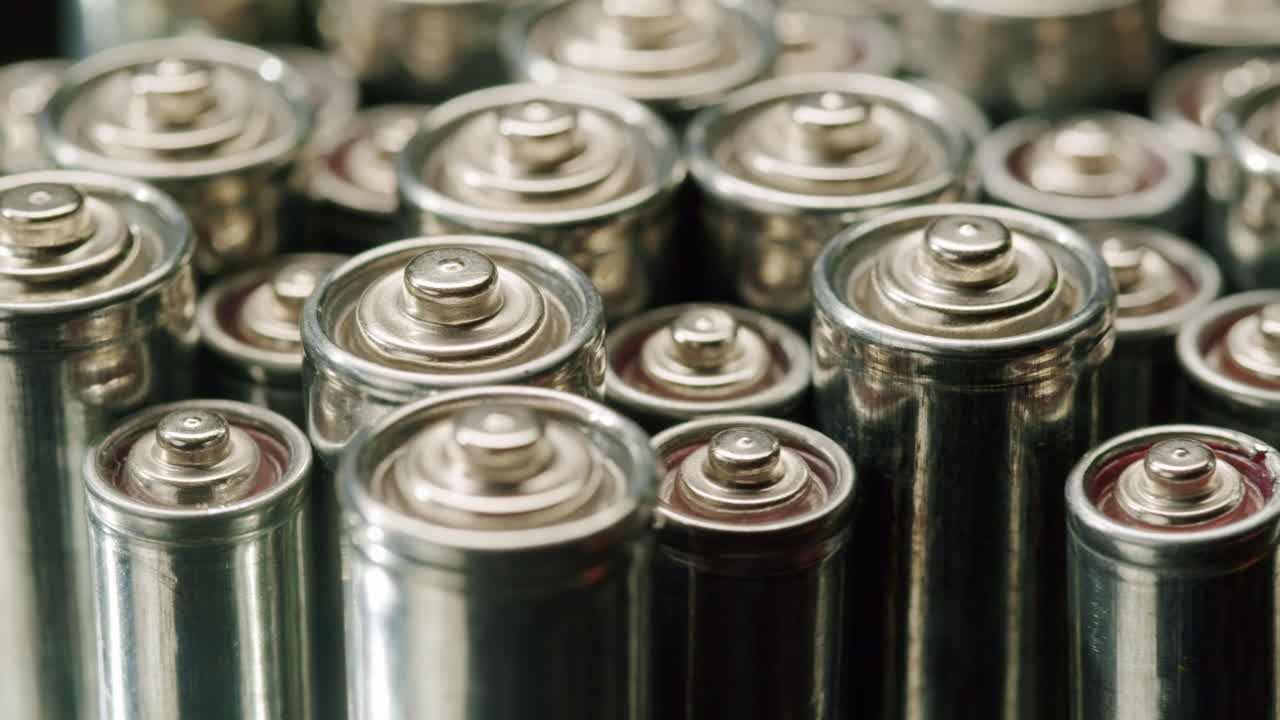 Pilas plateadas AA y AAA sobre fondo negro en primer plano. Una pila AA es una pila seca cilíndrica de celda única de tamaño estándar. Las pilas son comunes en dispositivos electrónicos portátiles. Una pila AA está compuesta por una única celda electroquímica que puede ser una pila primaria o una batería recargable.