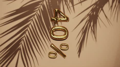 40% discount sale on gold background with palm tree , holiday summer sale concept