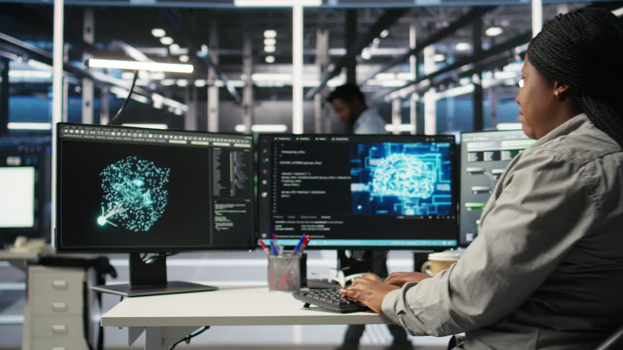 Data center computer scientist using AI deep learning model