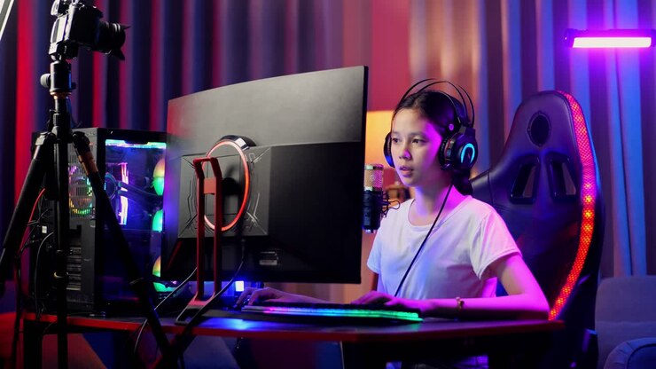 Ragazza adolescente che festeggia una vittoria nel gaming online.