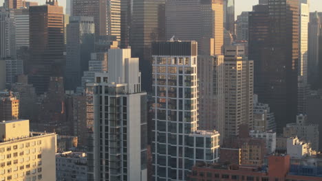 aerial view of skyscrapers in midtown manhattan. shot at sunrise in new york city.