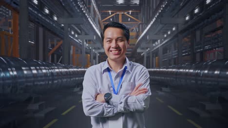confident engineer in industrial setting