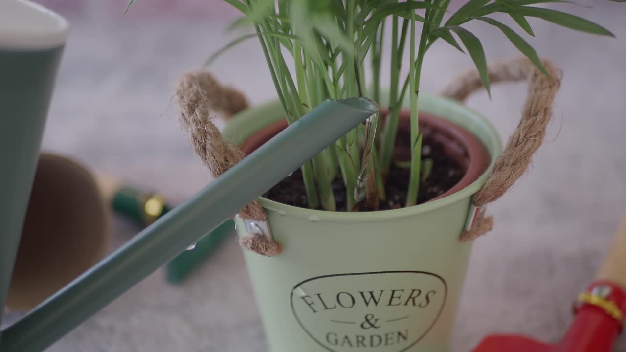 실내 식물 에 물 을 는 것