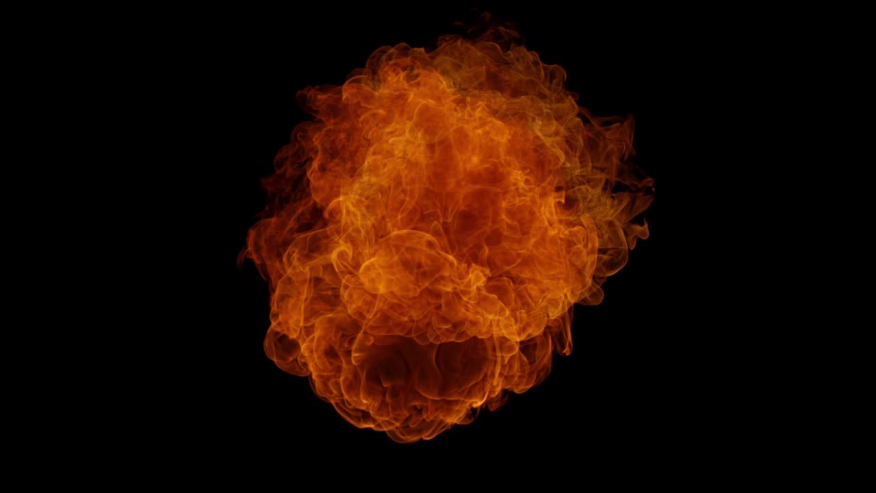 super cámara lenta de la explosión de fuego aislado en fondo negro.