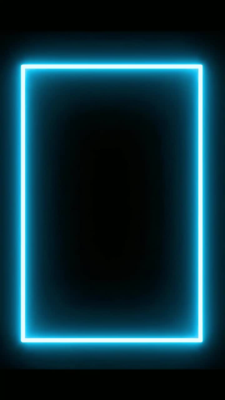 Cadre rectangulaire néon bleu scintillant avec effet de glitch