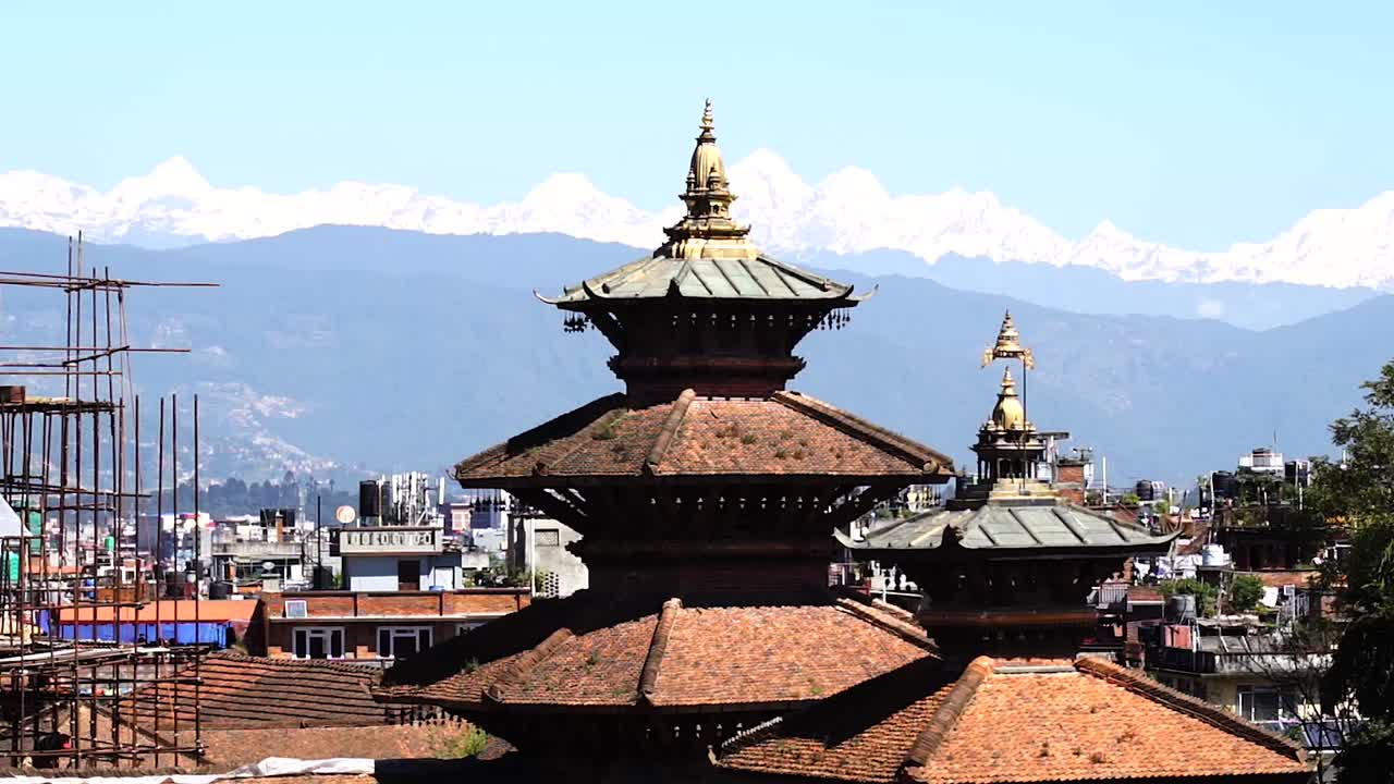 Landscape view of Patan durbar heritage site and mountain backround in Laitpur, Nepal.
