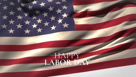 animation of happy labor day text over american flag waving