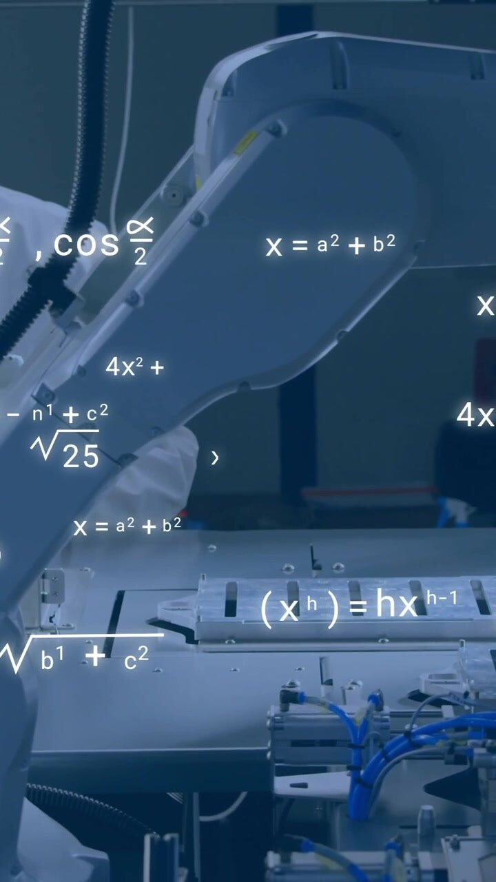 Animation of scientific data processing over robot and male scientist