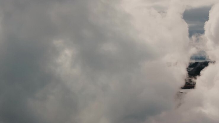 Aerial Drone Immersed in Dense Geothermal Vapor Column Iceland