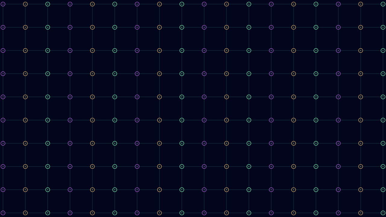 Colorful circles on dark blue grid background