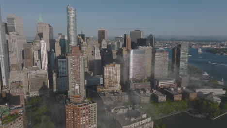 flying above manhattan buildings, new york city