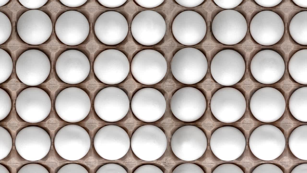 верхний вид рисунка с белыми куриными сырыми яйцами в картонной перерабатываемой картонной коробке. естественная тень, пасхальная концепция