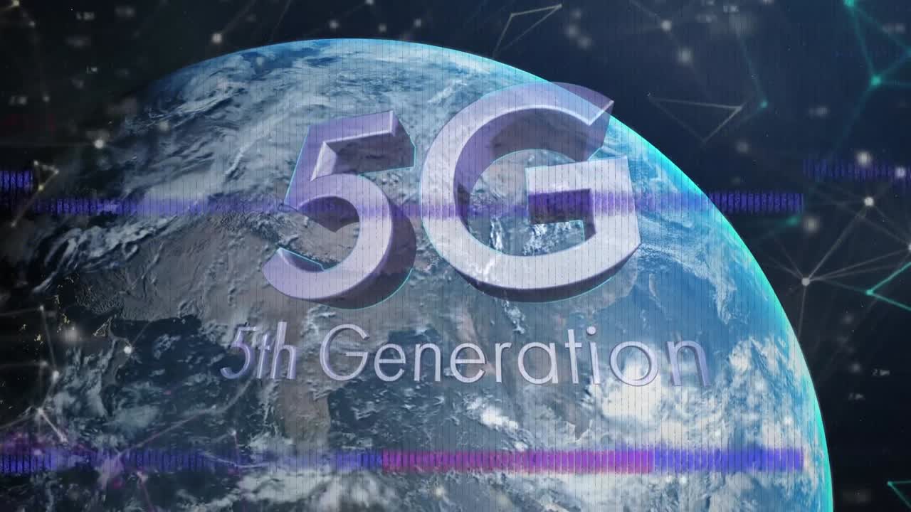 공간에서 회전하는 지구 위의 오류, 5g 및 삼각형의 애니메이션