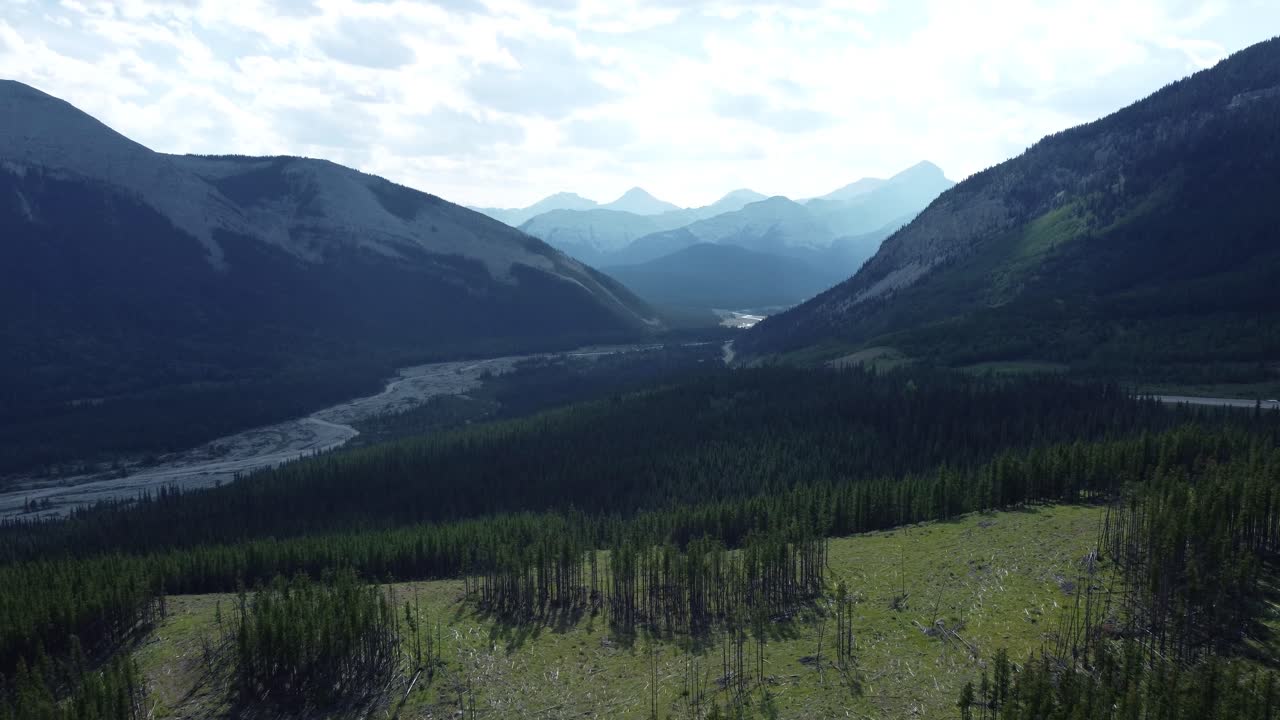 Aerial view of treeless mountaintop Kananaskis Alberta
