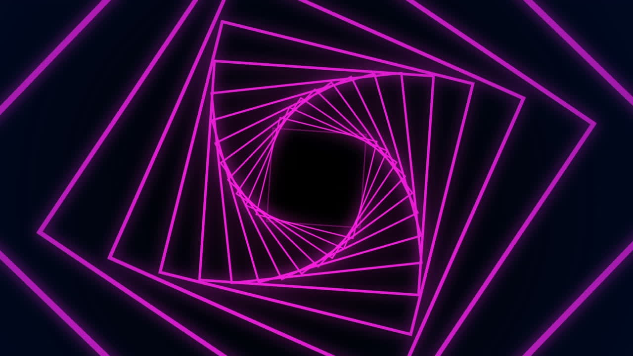 Animation of purple neon geometrical shapes over black background
